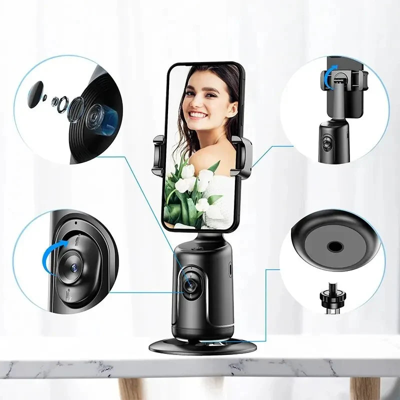 36360° AI Smart Face Tracking Gimbal – Auto Phone Holder for Smartphone Vlogging, Live Streaming, and Video Stabilization with Tripod